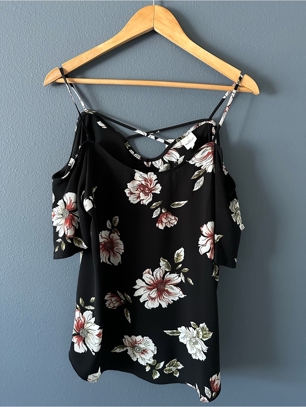 Kaileigh Black Floral Cold-Shoulder Cami with Strappy Back